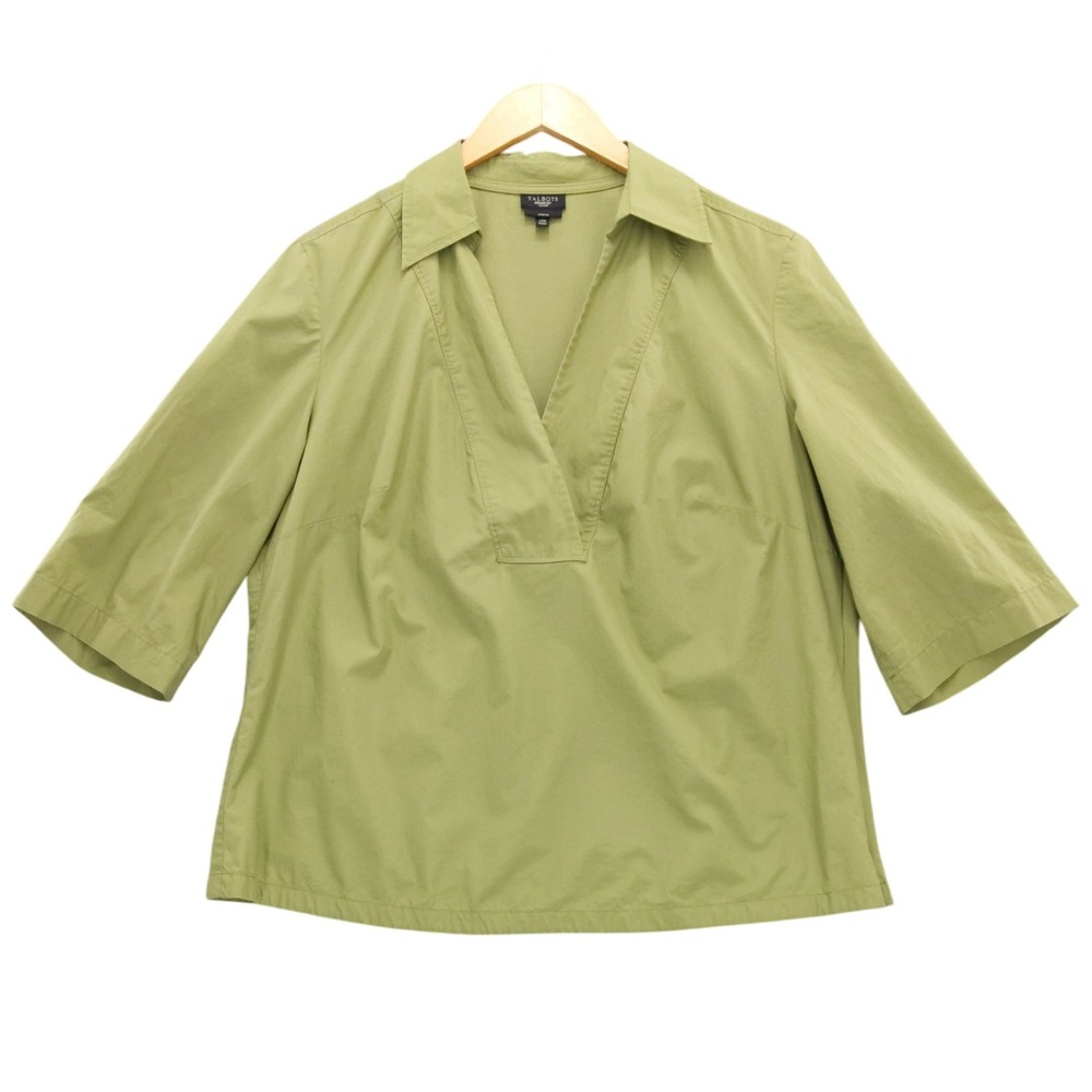 Talbots‎ Woman Olive Green 3/4 Sleeve V Neck Stretch Shirt Top Size 14W
